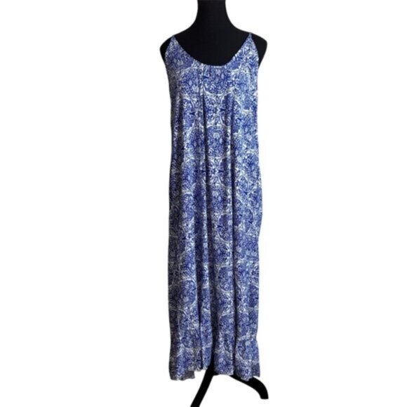 Buenos Ninos Women’s Large Spaghetti Strap Sundress Blue Patterned Maxi - Picture 8 of 8